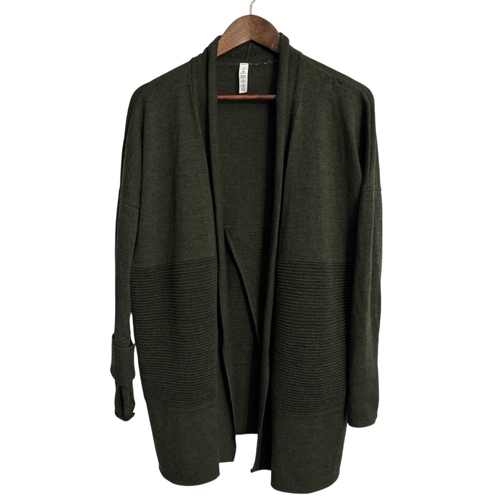 Lululemon Sit In Lotus Wrap cardigan women's 8 green merino wool convertible